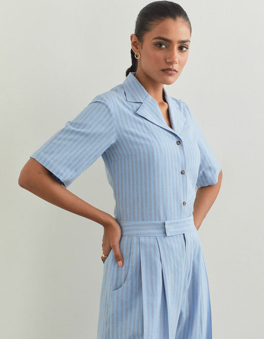 HANI TOP In Blue-Grey Stripes